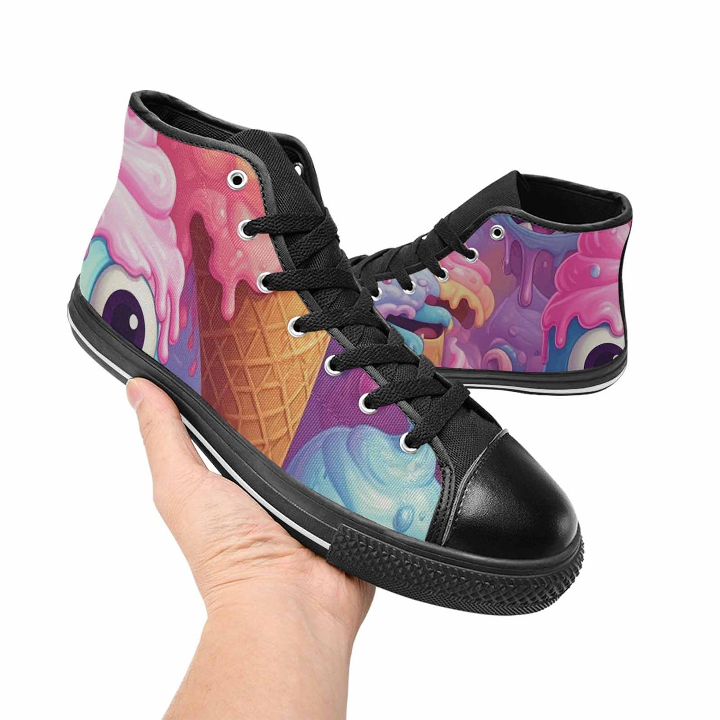 WOMEN'S Melting Icecream Cone Monster High Top Canvas Vibrant Chaos Shoes