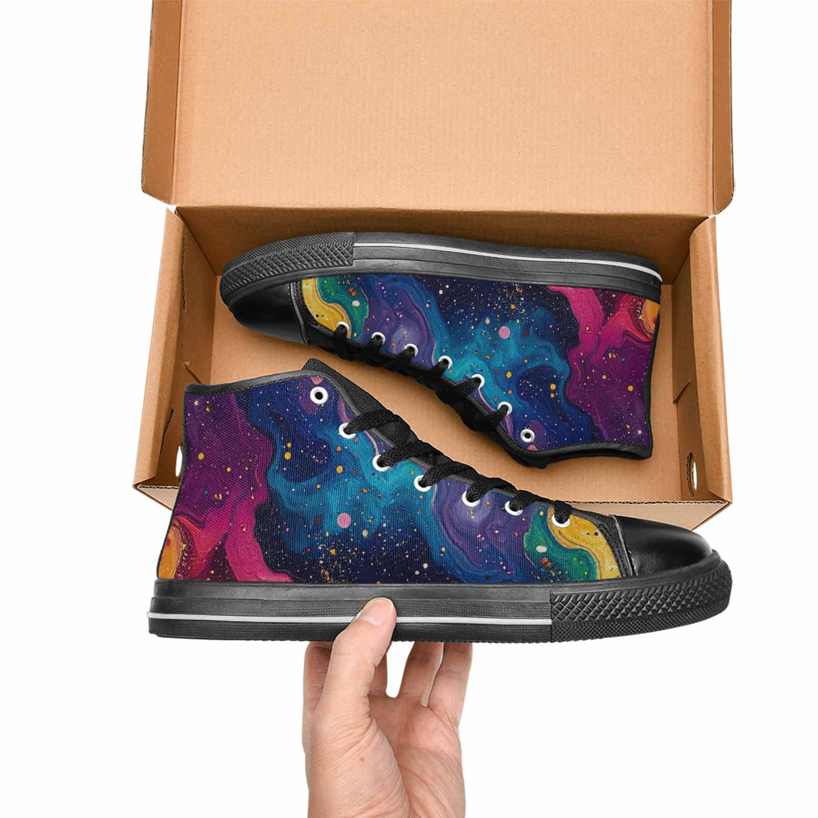 MEN'S Galaxy Art - High Top Canvas Vibrant Chaos Custom Shoes