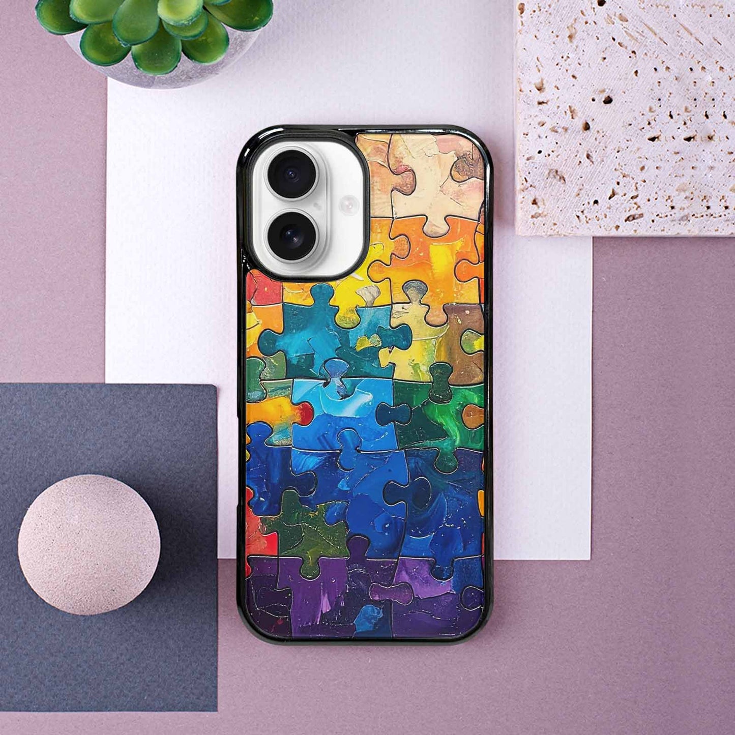 iPhone 16 Case — Autism Puzzle Pieces Puzzle Piece Pattern, Custom Print Case Cover
