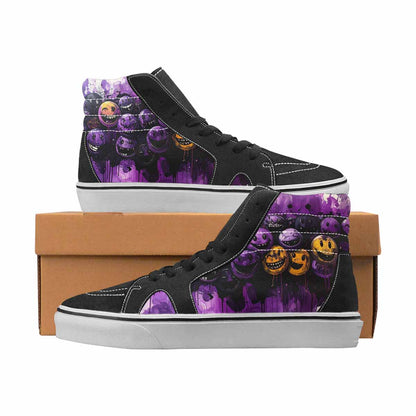 WOMEN'S Smiley Face Black & Purple Ink High Top Canvas Bold Print Cottagecore Shoes