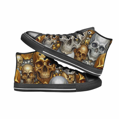 WOMEN'S Skulls - Metallic-Chrome- High Top Canvas Grunge Custom Sneakers