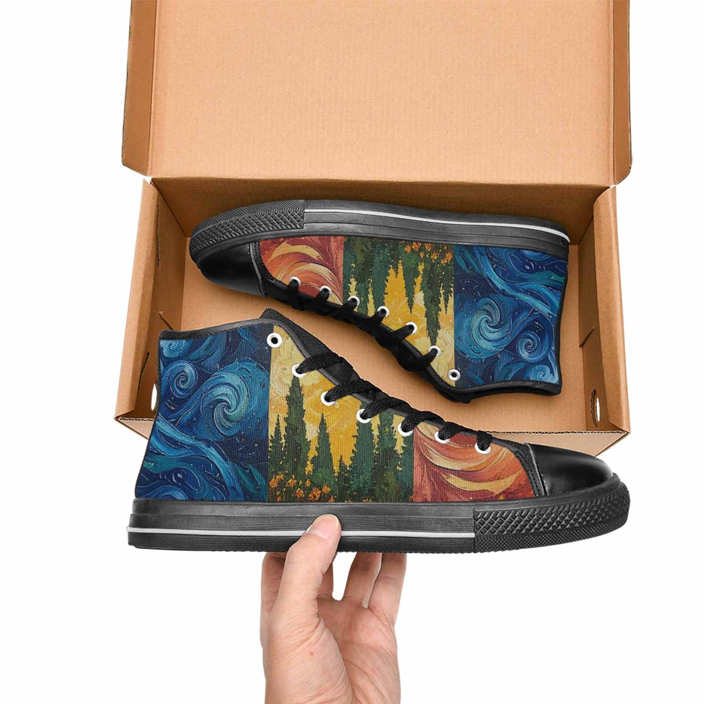 WOMEN'S Van Gogh-Style Swirl High Top Canvas Y2K Sneakers