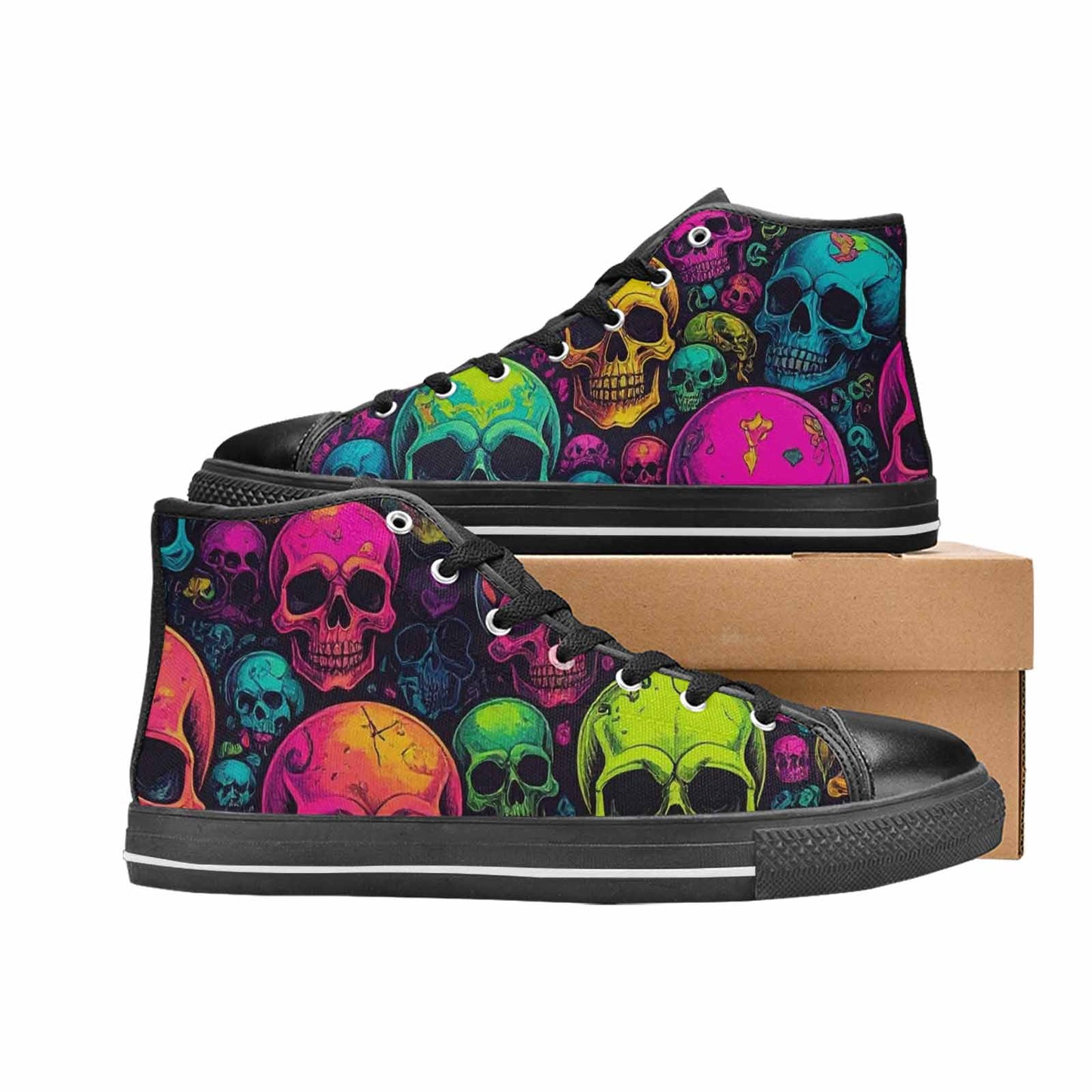 WOMEN'S Skulls - Neon High Top Canvas Dreamcore Custom Shoes