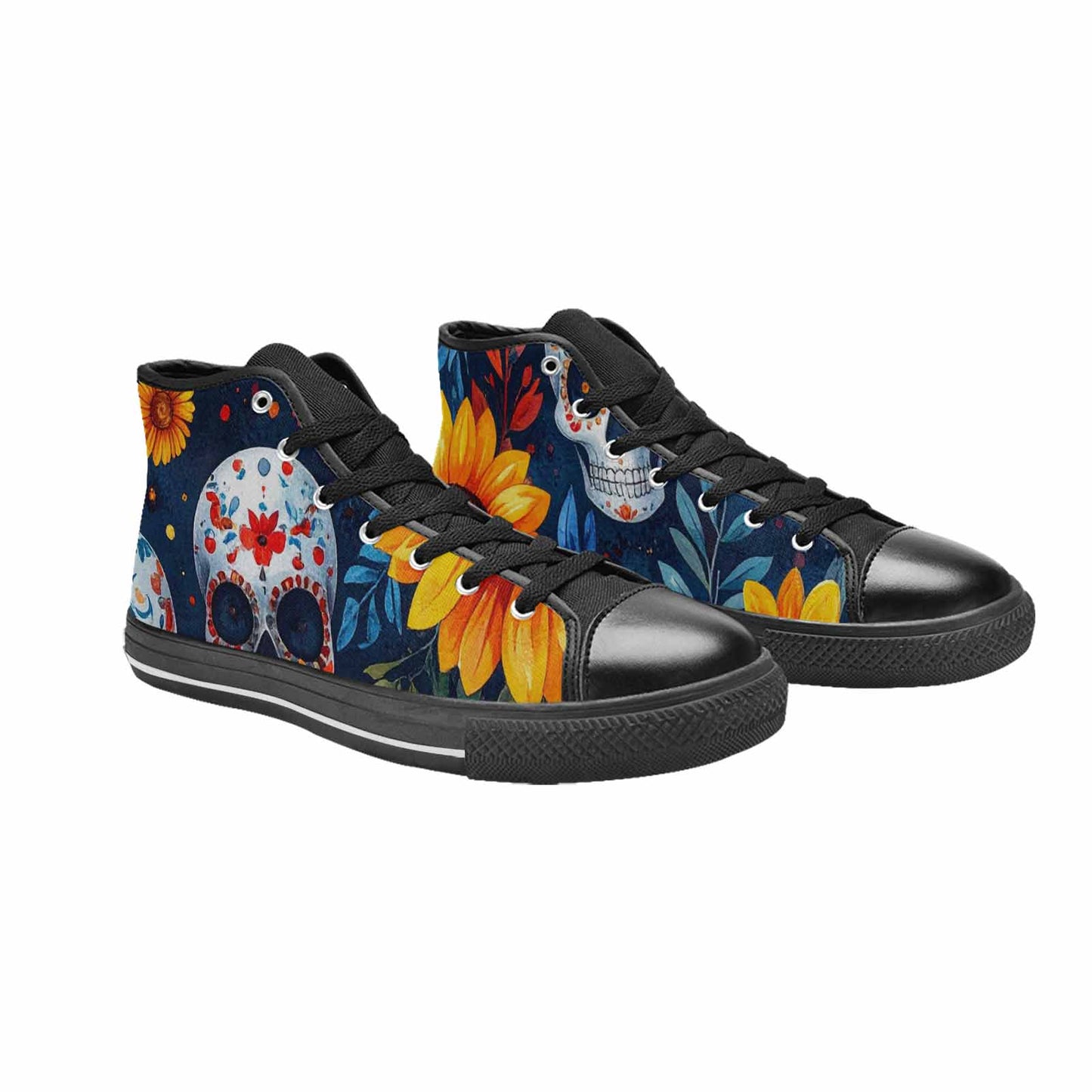 MEN'S Sunflower Skulls Print High Top Canvas Cottagecore Custom Shoes