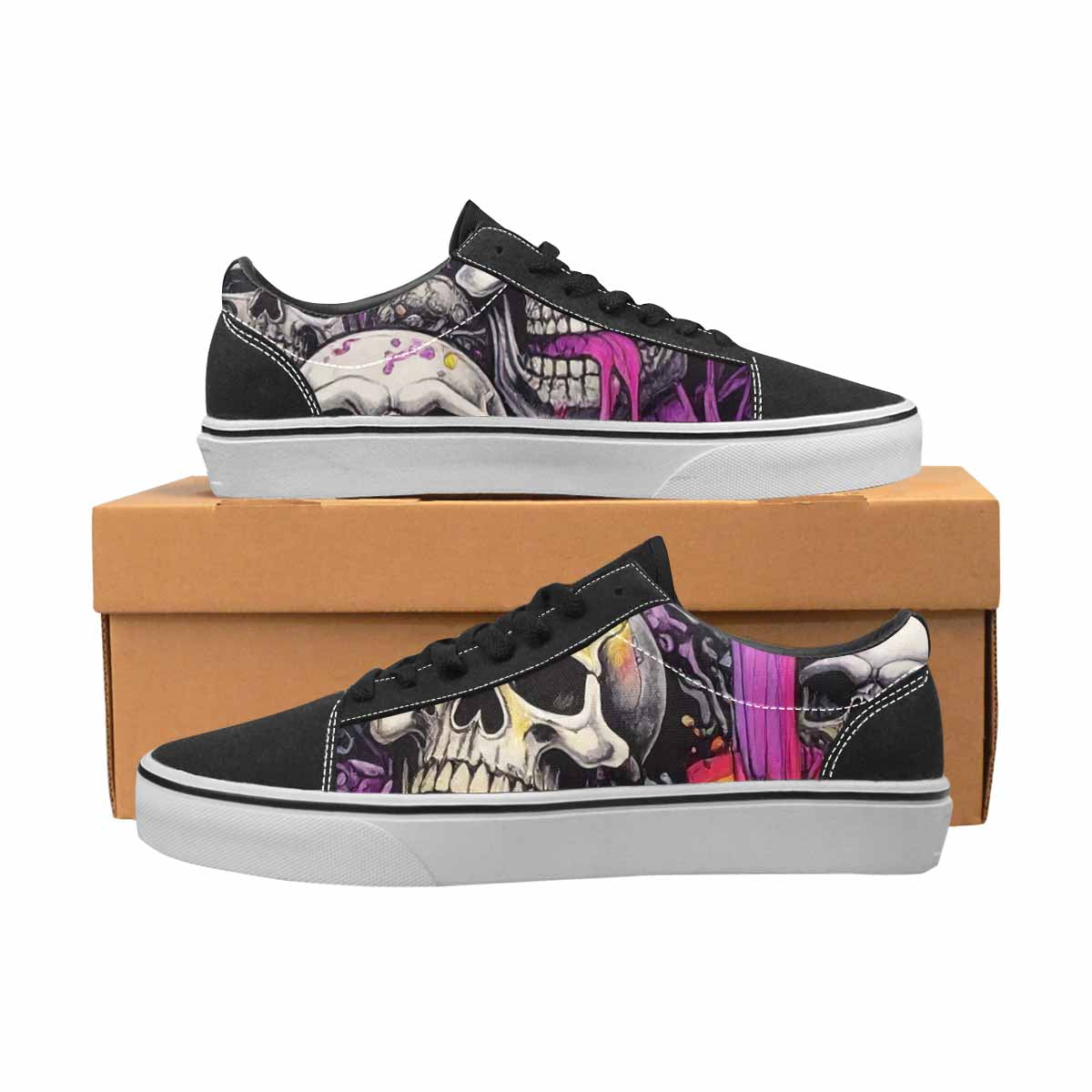 WOMEN'S Rainbow From Skull S Lace-Up Canvas Dark Academia Custom Sneakers