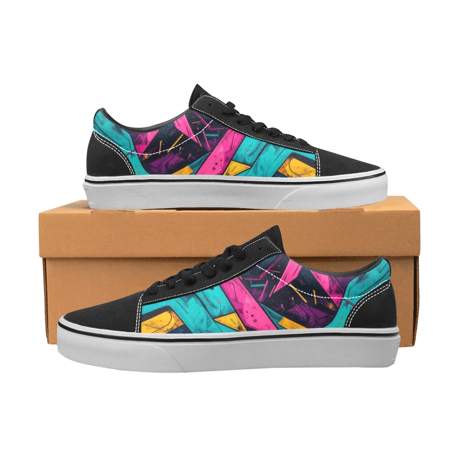 MEN'S Neon Squiggle Memphis Custom Low Top Skateboarding Grunge Sneakers
