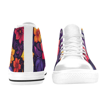 WOMEN'S Exotic Floral Weave High Top Canvas Neon Fantasy Sneakers