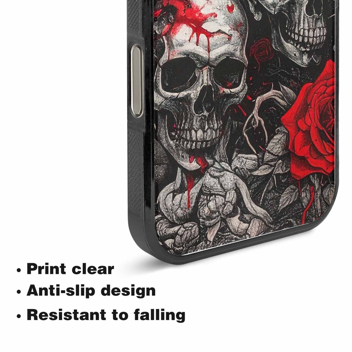 iPhone 15 Pro Max Case — Skull And Roses Black Red Ink, Custom Phone Case