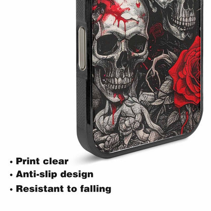 iPhone 15 Pro Max Case — Skull And Roses Black Red Ink, Custom Phone Case