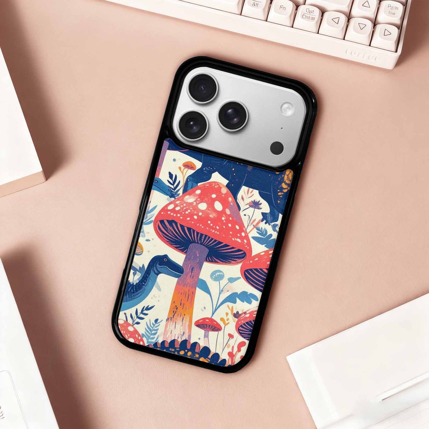 iPhone 17 Pro Case — Vintage Dinosaurs Mushroom Retro Vintage, Custom Designed Case Cover