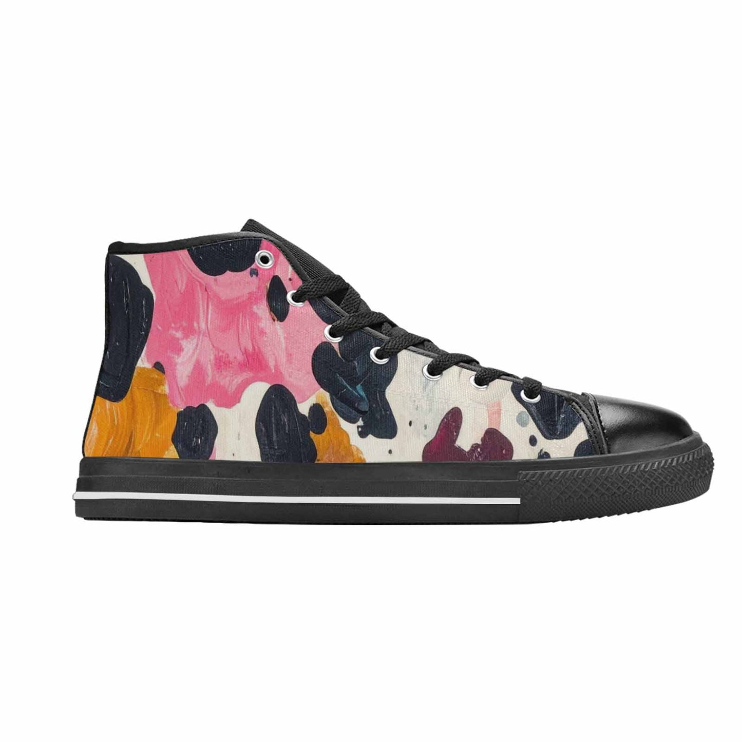 MEN'S Cow Animal Print High Top Canvas Vibrant Chaos Custom Sneakers