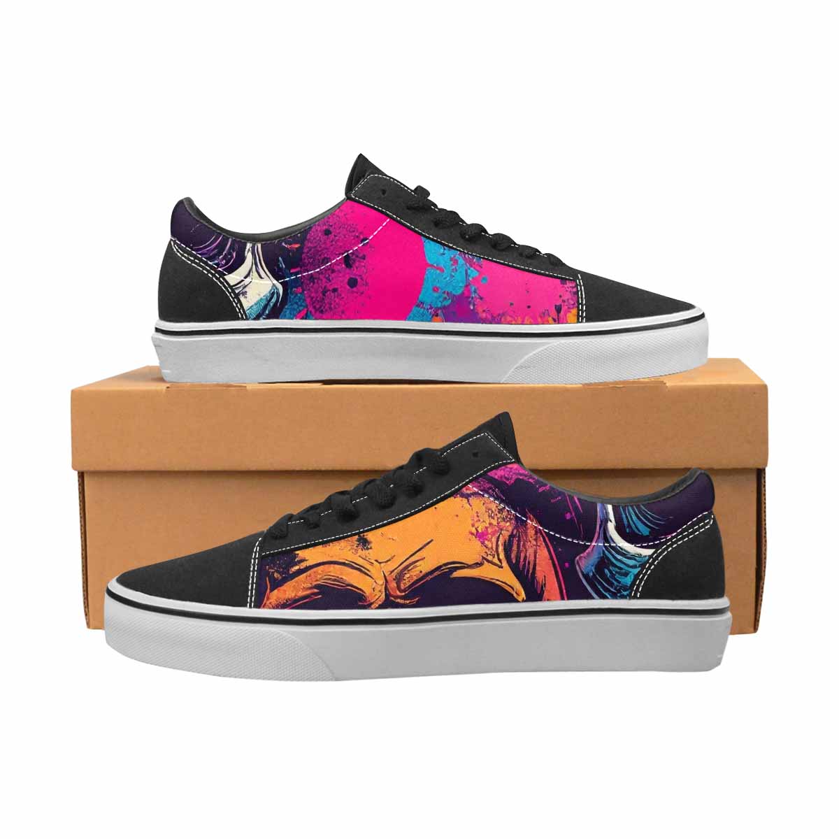 WOMEN'S Skulls Splatter Comic Canvas Lace-Up Grunge Custom Sneakers