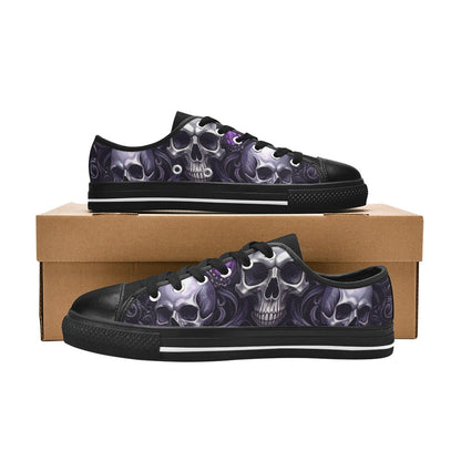 KIDS' Skull Butterfly Purple Iridescent Low Top Canvas Wallpaper Art Custom Shoes