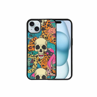 iPhone 15 Plus Case — Snake Print Skull Custom, Unique Phone Case Design