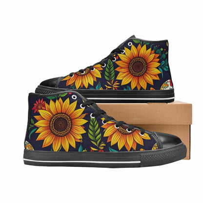 MEN'S Sunflowers And Skulls High Top Canvas Neon Fantasy Shoes