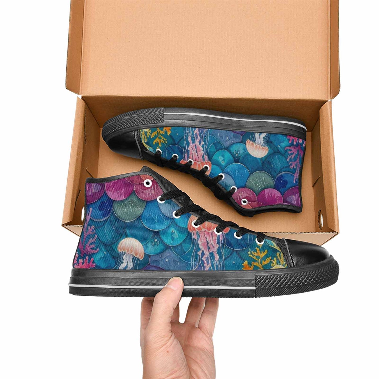 MEN'S Fish Scale Coral High Top Canvas Wallpaper Art Sneakers