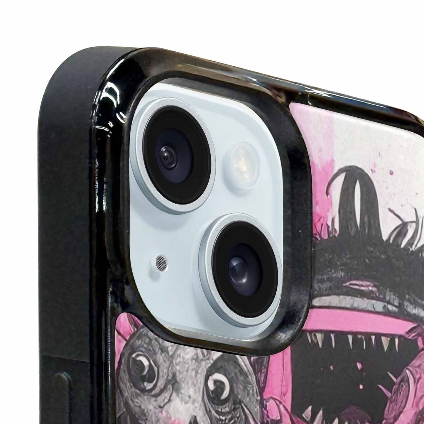 iPhone 15 Plus Case — Monsters General Black Pink Ink Cartoon, Custom Art Phone Cover