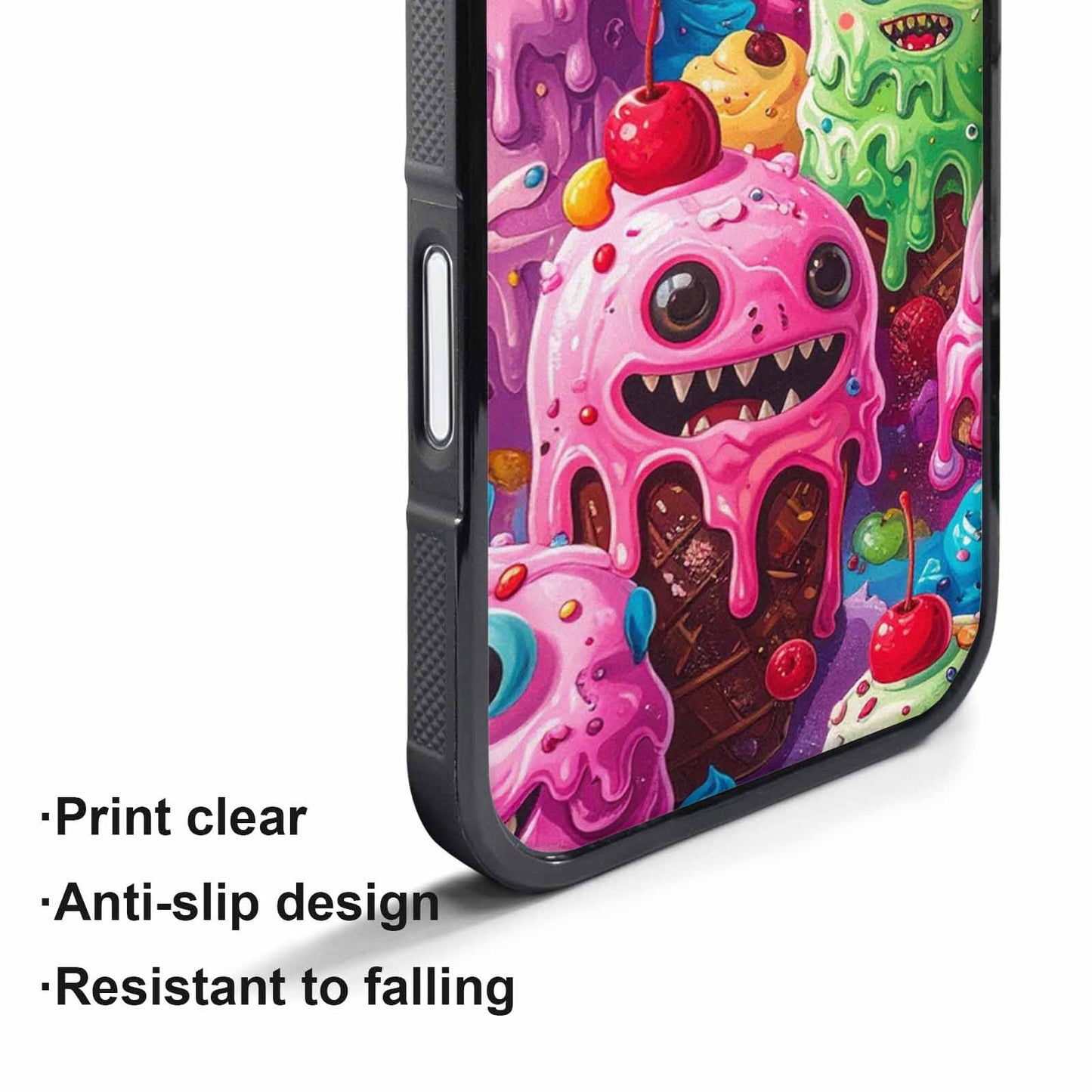 iPhone 17 Pro Case — Melting Icecream Monster Cherry Original Art, Custom Printed Phone Case