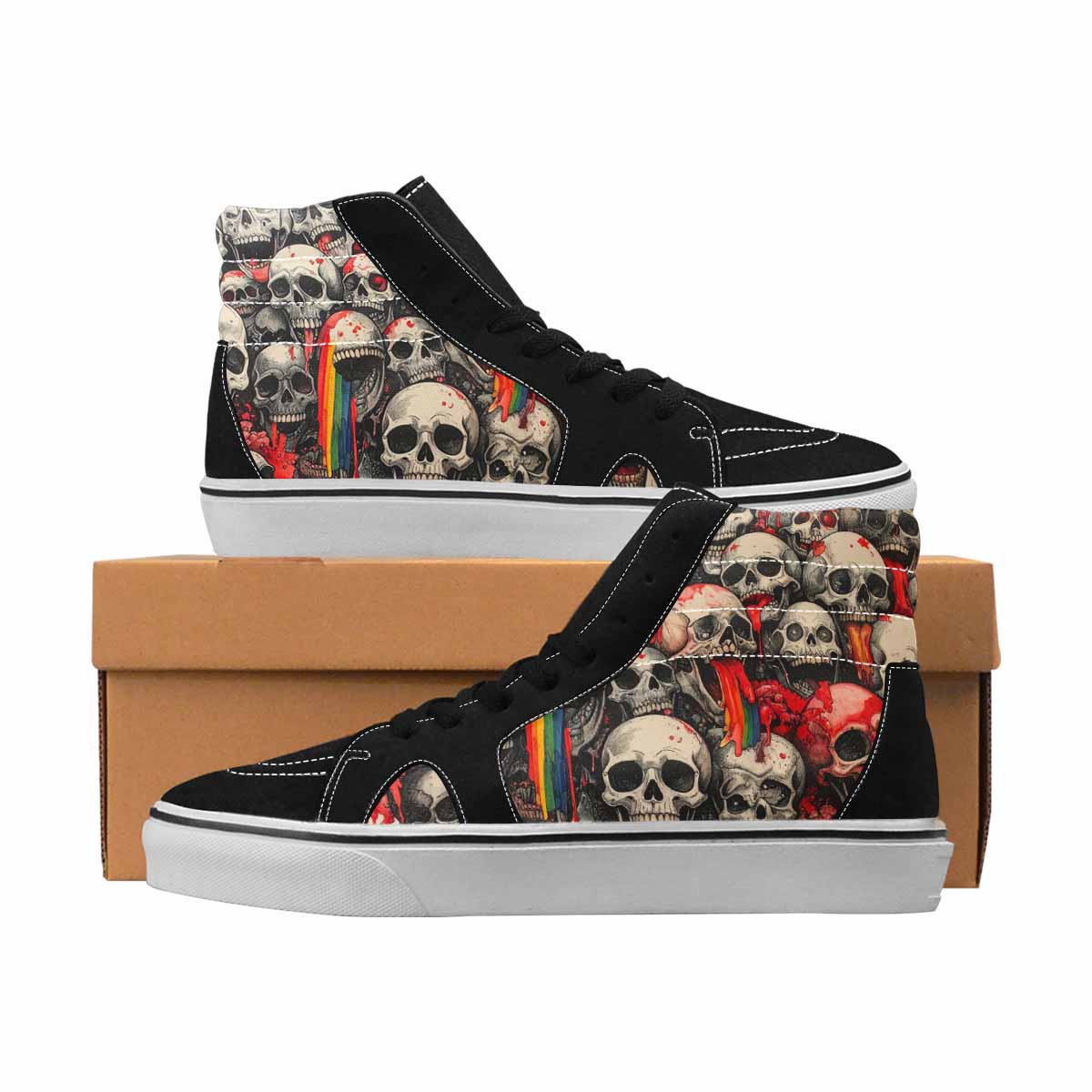 MEN'S Skulls Black & Red Ink High Top Canvas Bold Print Melting Art Original Art Sneakers