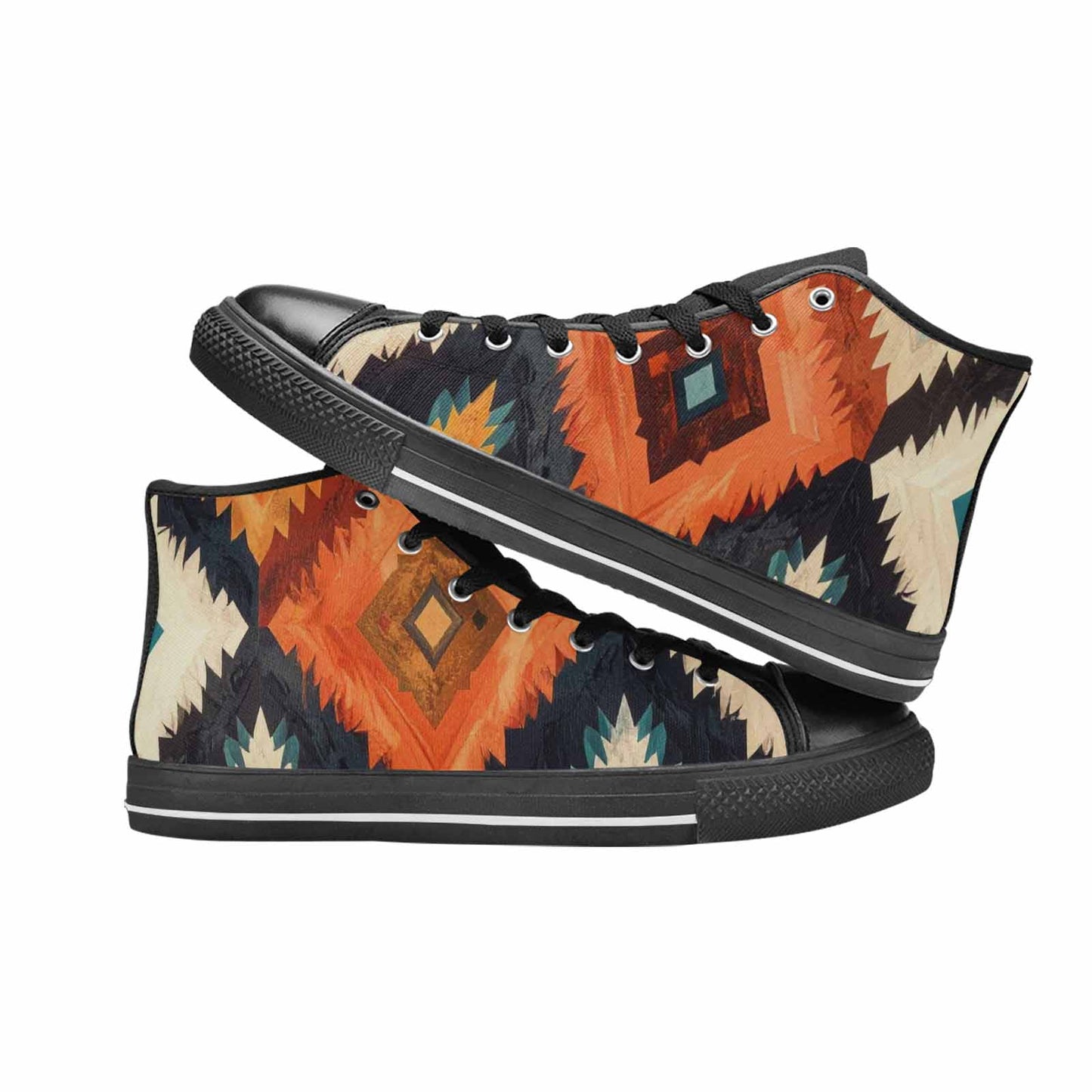 WOMEN'S Southwestern Geometric Diamond High Top Canvas Vibrant Chaos Custom Sneakers