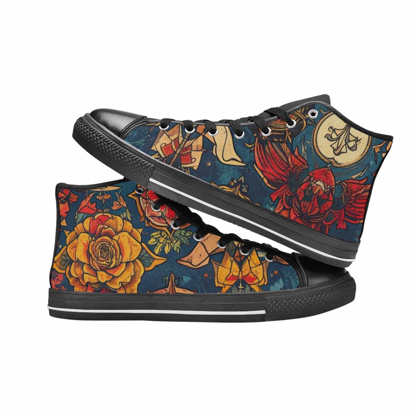 WOMEN'S Old School Tattoo High Top Canvas Dark Academia Sneakers