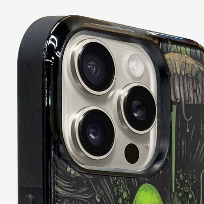 iPhone 16 Pro Case — Rainbow Drip Mushrooms Black Green Ink, Unique Phone Case Design