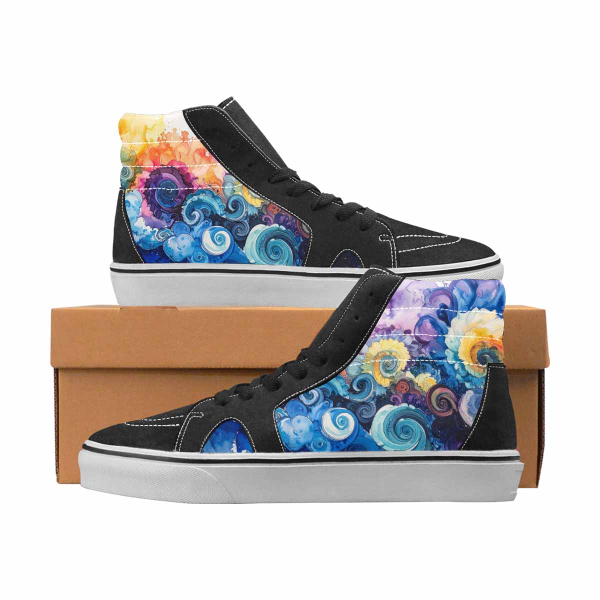 WOMEN'S Tie Dye Black & Blue Ink High Top Canvas One Of A Kind Dreamcore Custom Shoes