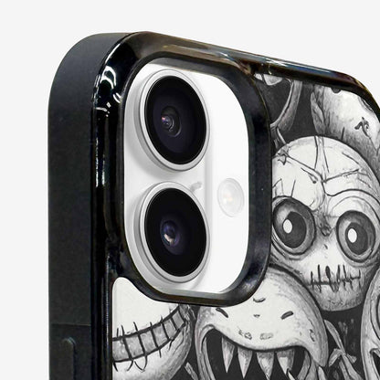 iPhone 16 Case — Black And White Monster Face Collage, Personalized Phone Case
