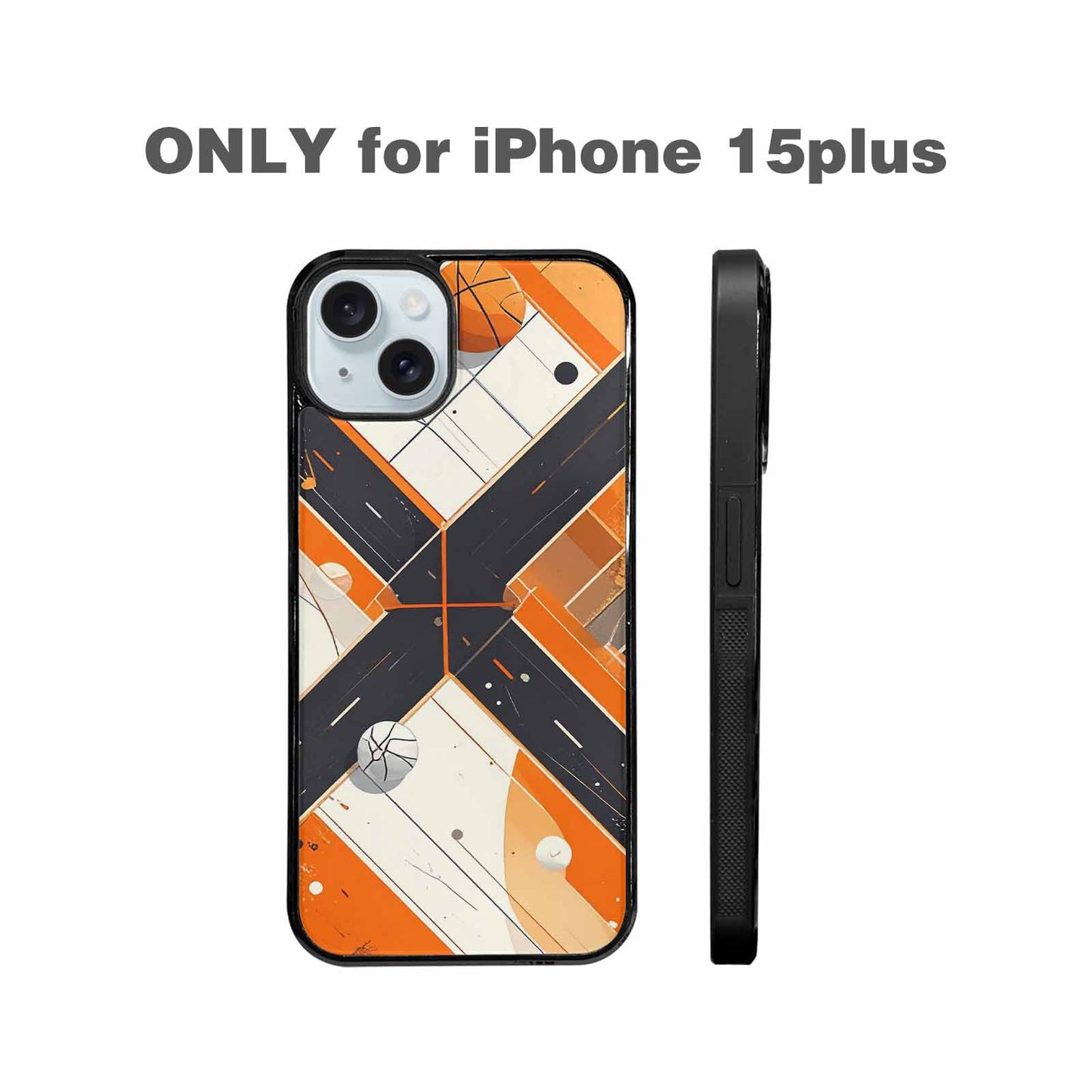 iPhone 15 Plus Case — Basketball Pattern Court Lines And Balls, Unique Phone Case Design