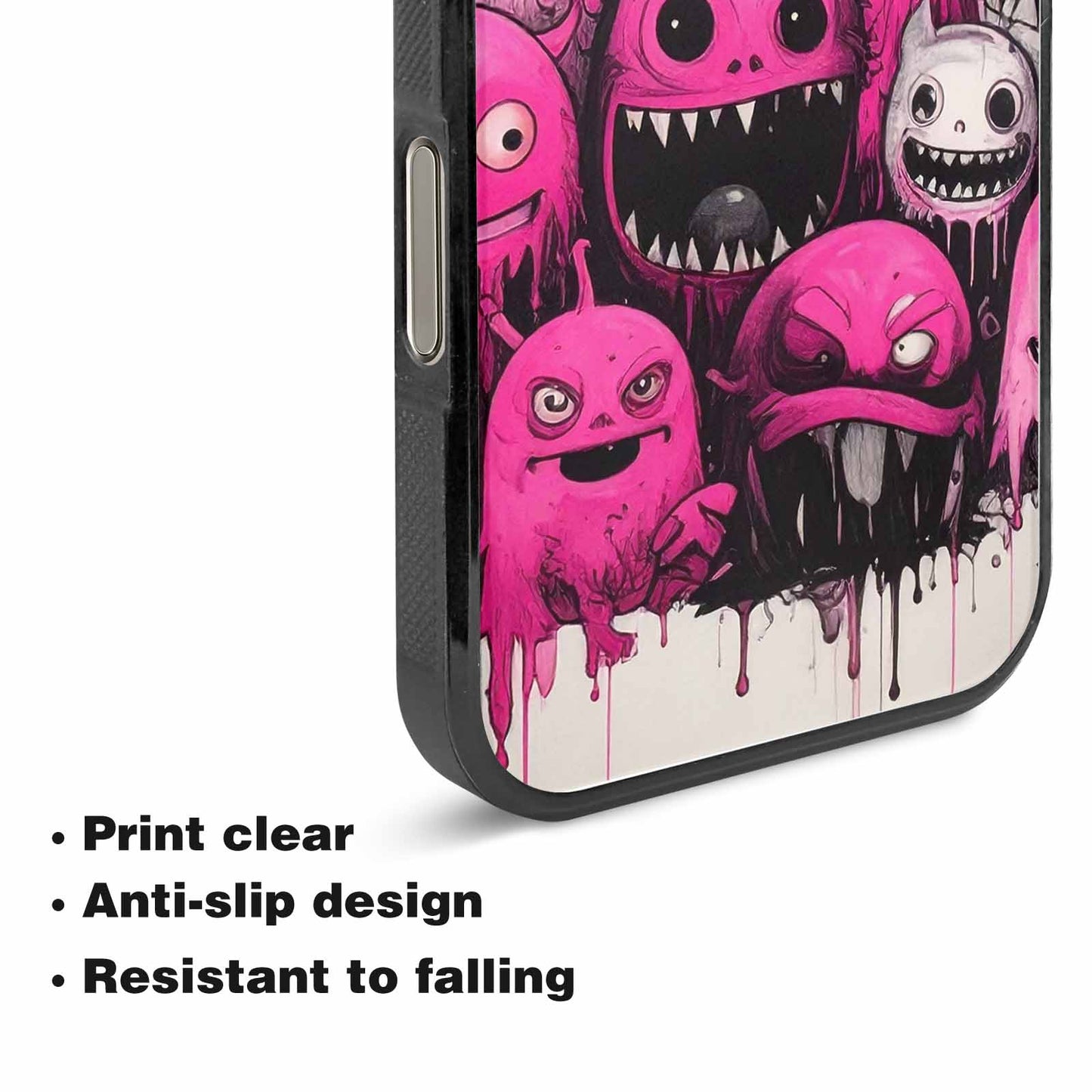 iPhone 15 Pro Max Case — Monsters General Black Pink Ink Cartoon, Unique Phone Case Design