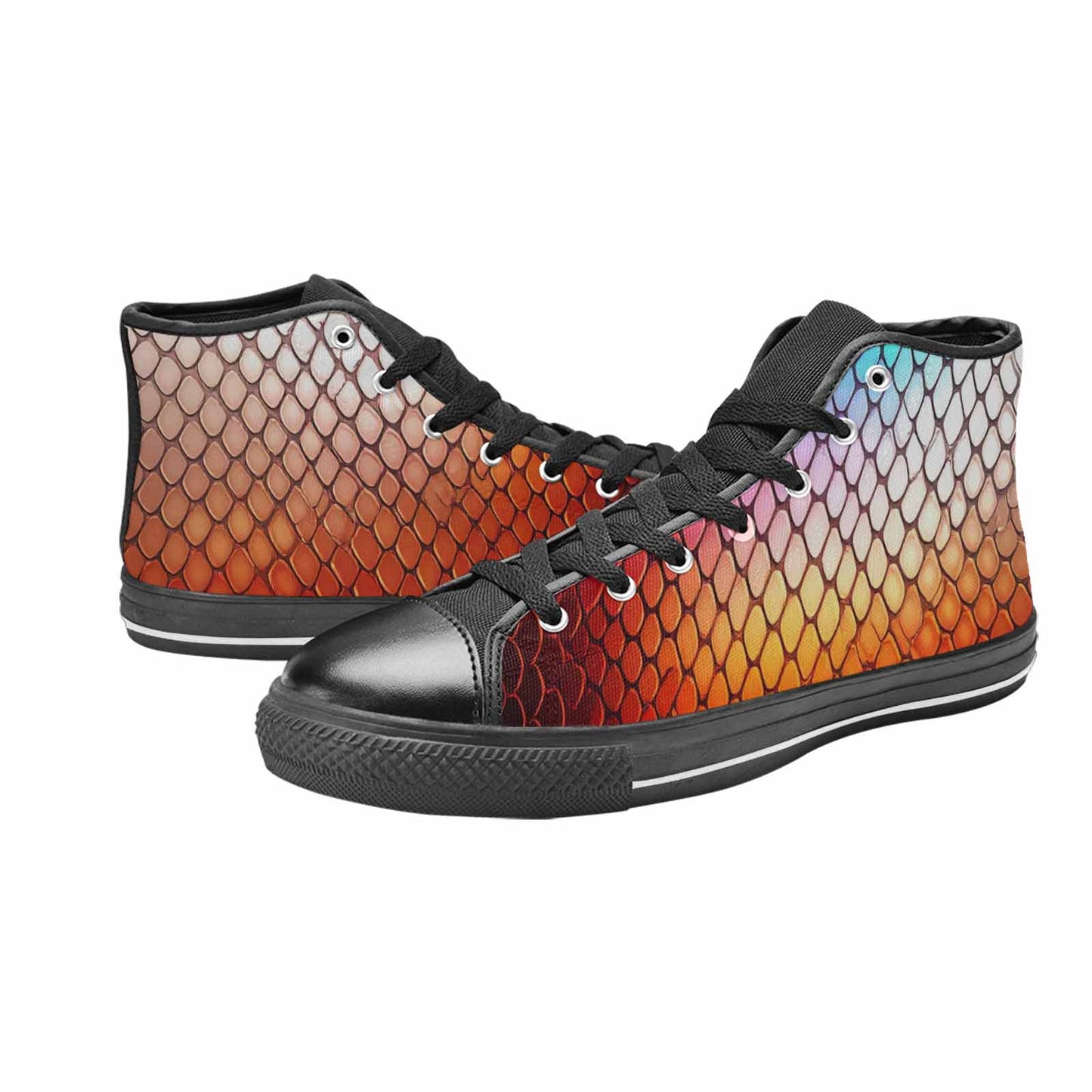 MEN'S Dark Snake Print High Top Canvas Surreal Custom Shoes
