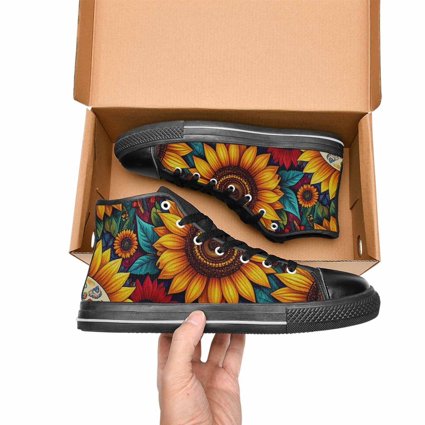MEN'S Sunflower Skulls Print High Top Canvas Vivid Sneakers
