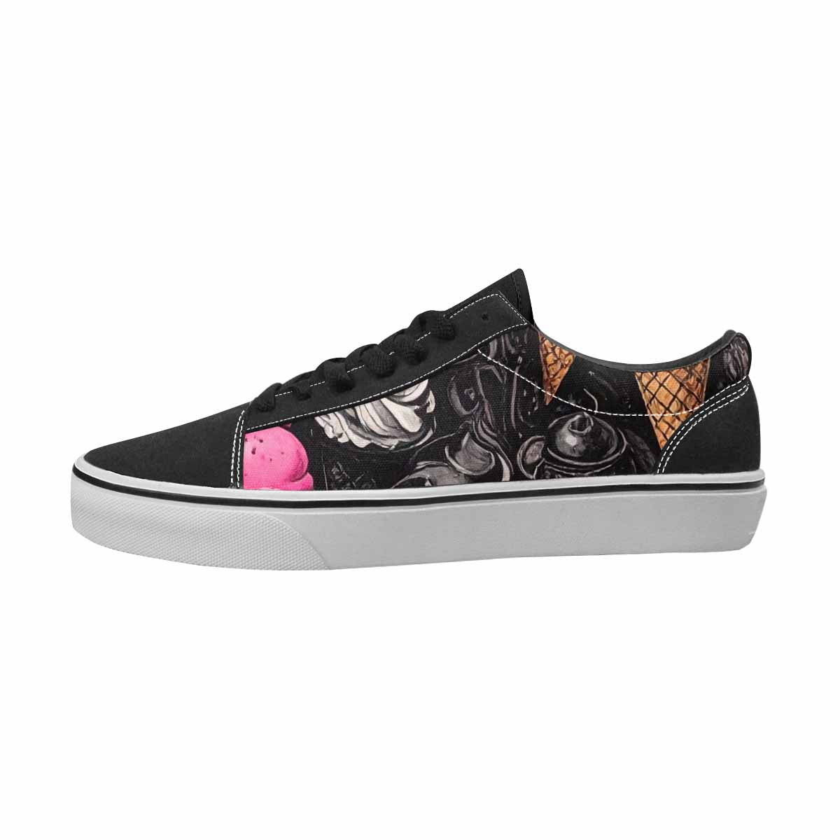 WOMEN'S Ice Cream Black & Pink Ink Canvas Custom Fashion Vibrant Chaos Custom Sneakers