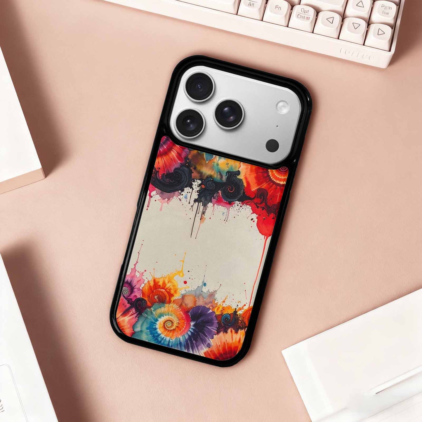 iPhone 17 Pro Case — Tie Dye Swirls Black Red Tie, Custom Print Case Cover