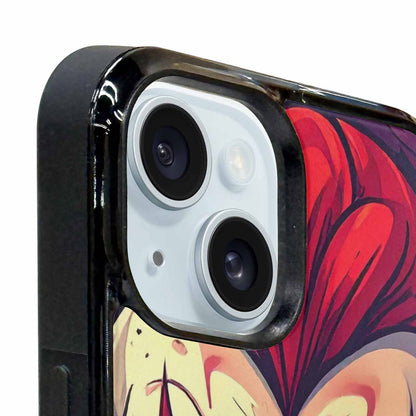 iPhone 15 Plus Case — Evil Circus Heads Faces Overlapping Patterns, Custom Printed Phone Case
