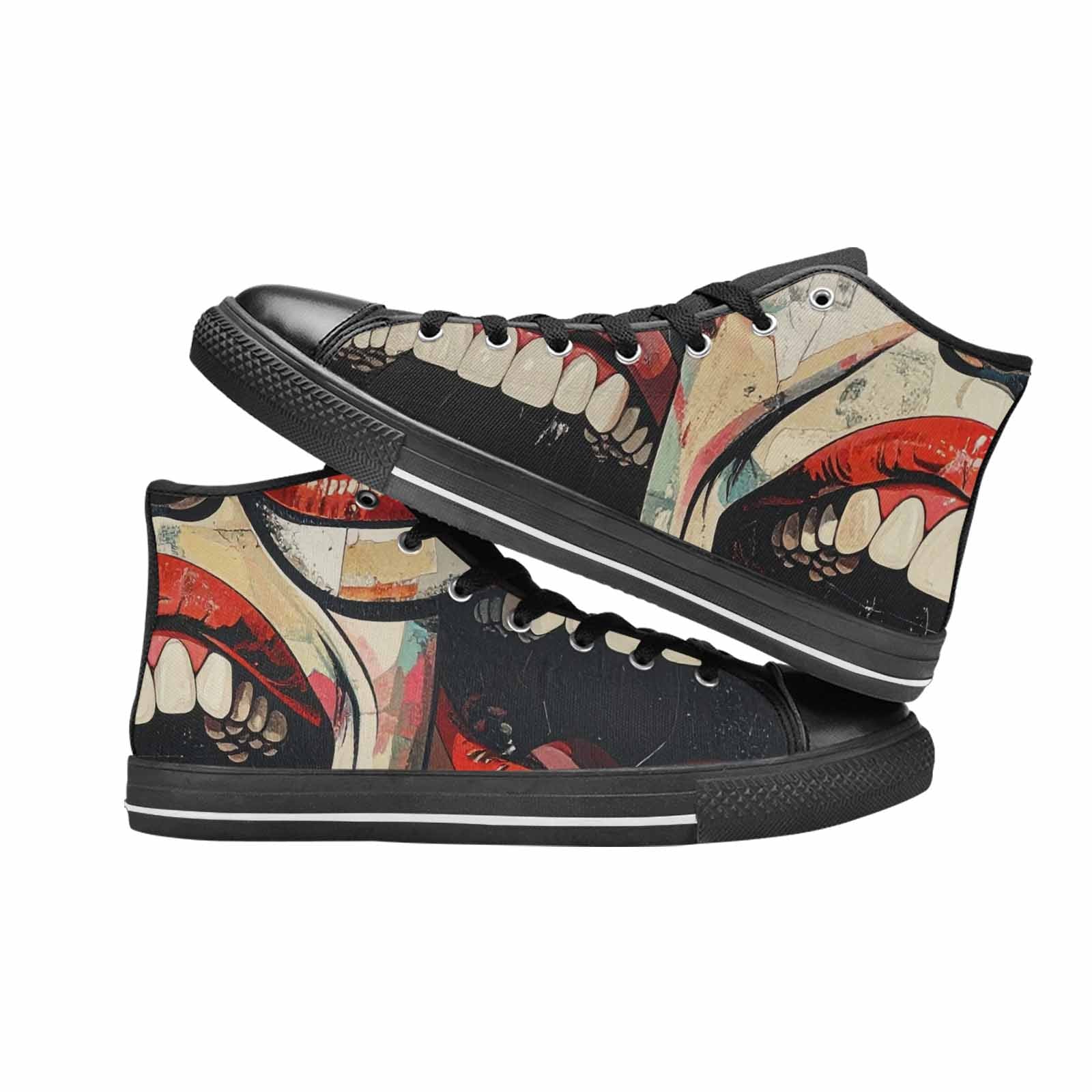 MEN'S Googly Cartoon Mouths High Top Canvas Vibrant Chaos Custom Sneakers