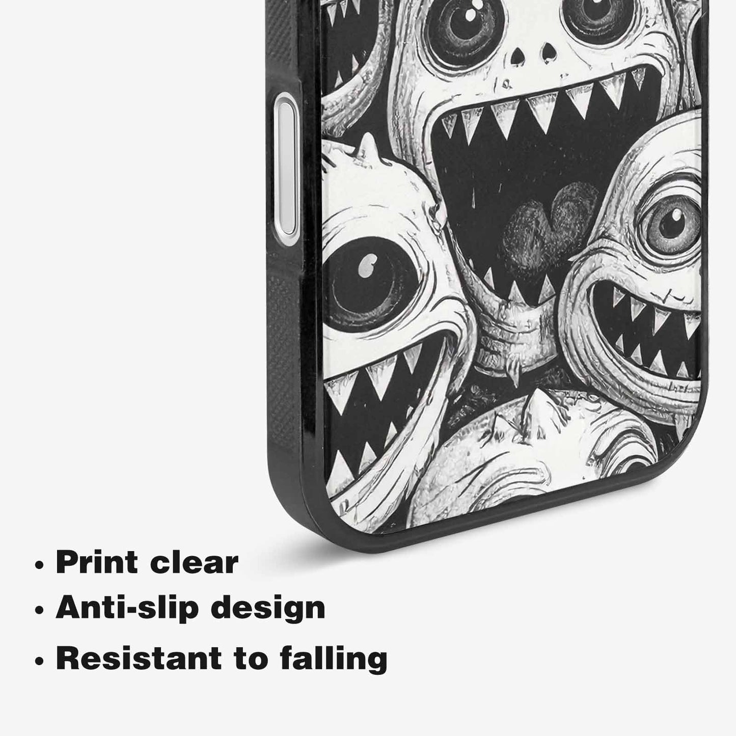 iPhone 16 Case — Black And White Monster Face Collage, Custom Made Phone Cover