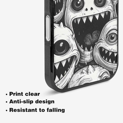 iPhone 16 Case — Black And White Monster Face Collage, Custom Made Phone Cover