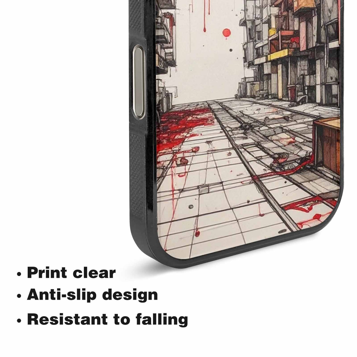iPhone 16 Pro Case — Liminal Space Fragment Black Red Ink, Custom Print Case Cover