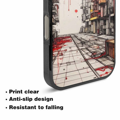 iPhone 16 Pro Case — Liminal Space Fragment Black Red Ink, Custom Print Case Cover