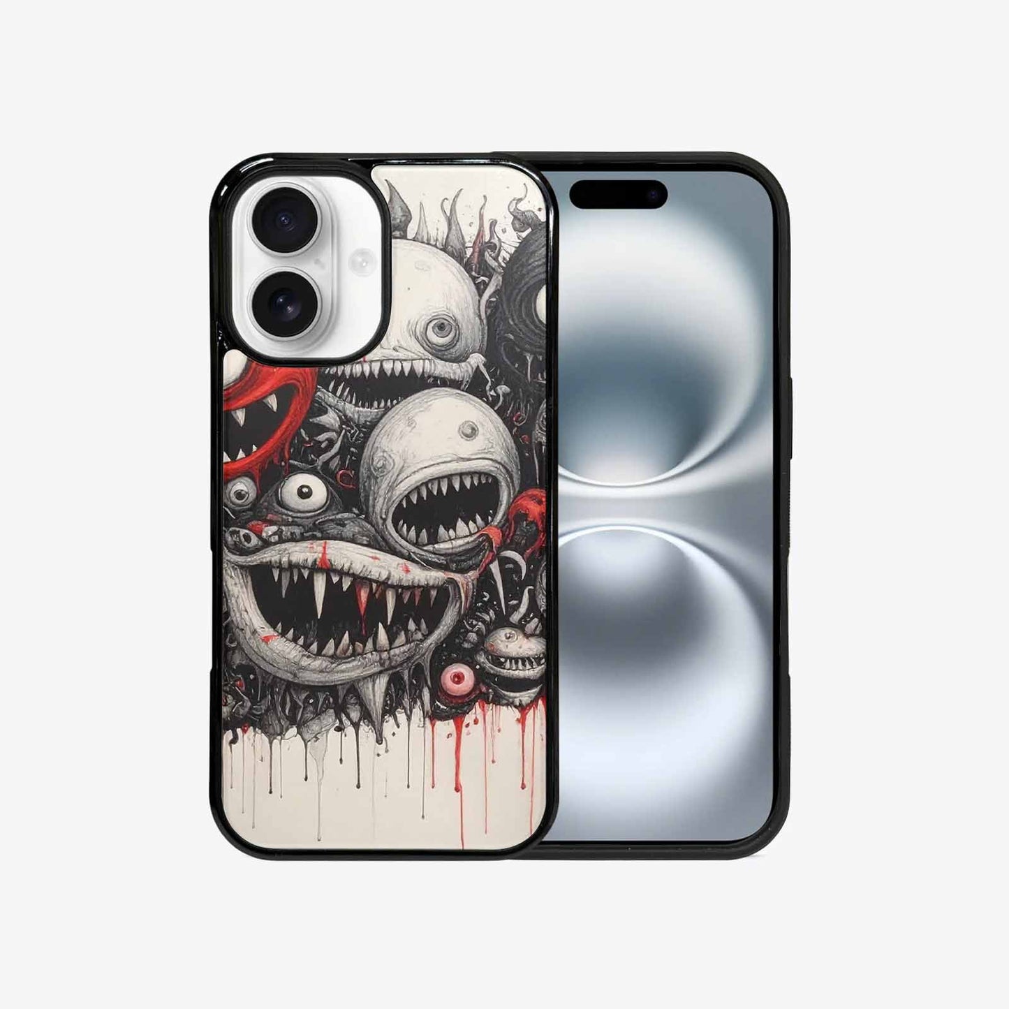 iPhone 16 Case — Multi Eye Monster Black Red Ink, Original Design Phone Case