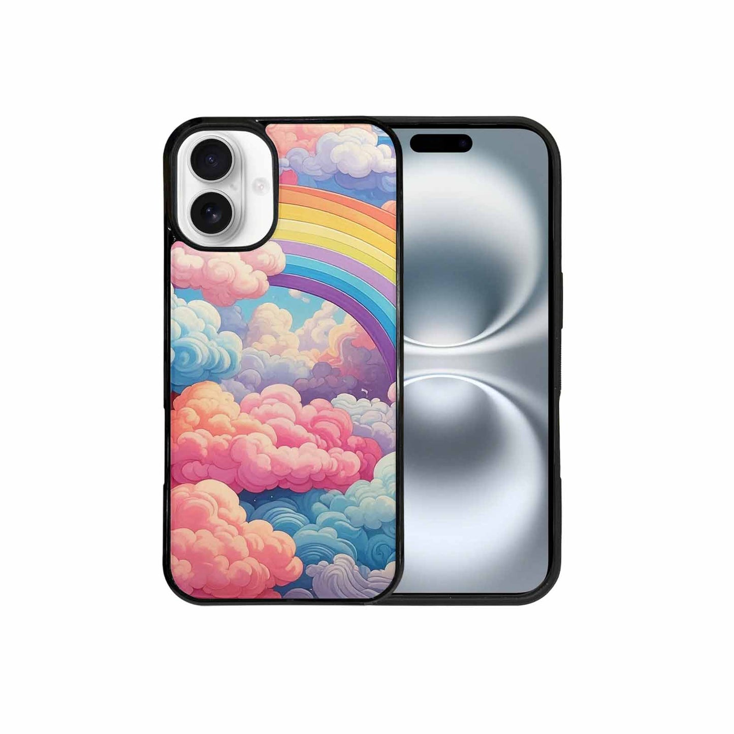 iPhone 16 Plus Case — Cloud And Rainbow Burst Pattern Hundreds, Custom Phone Case