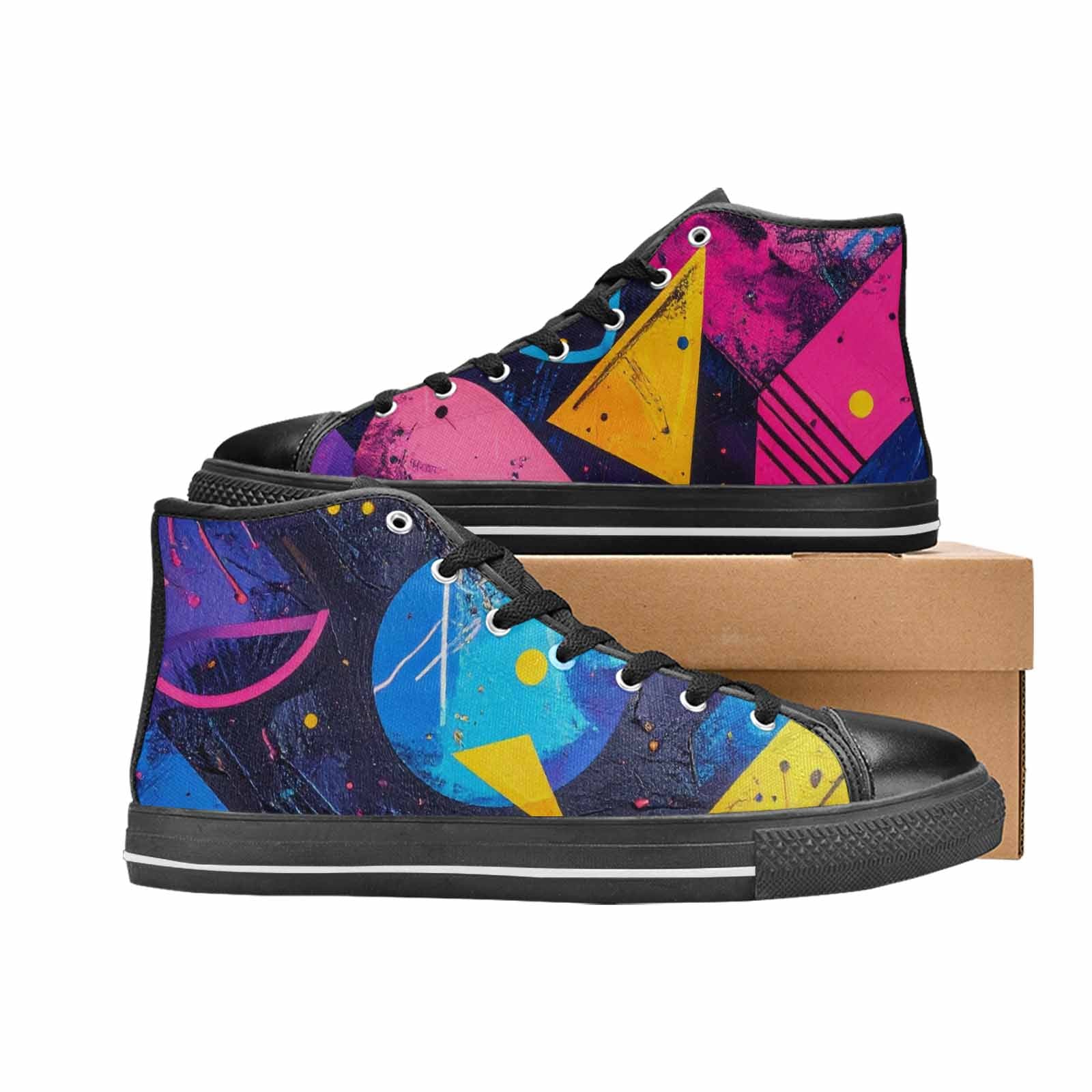 WOMEN'S Memphis Squiggles Triangles Dots High Top Canvas Vivid Sneakers