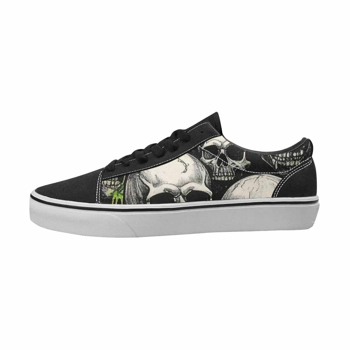 WOMEN'S Skulls Black & Green Ink Canvas One Of A Kind Y2K Custom Streetwear Shoes