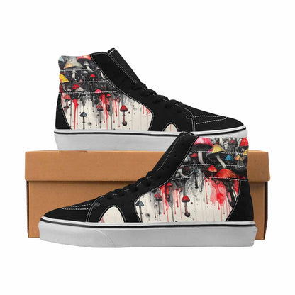 MEN'S Mushrooms Black & Red Ink High Top Canvas Custom Design Neon Fantasy Custom Streetwear Shoes