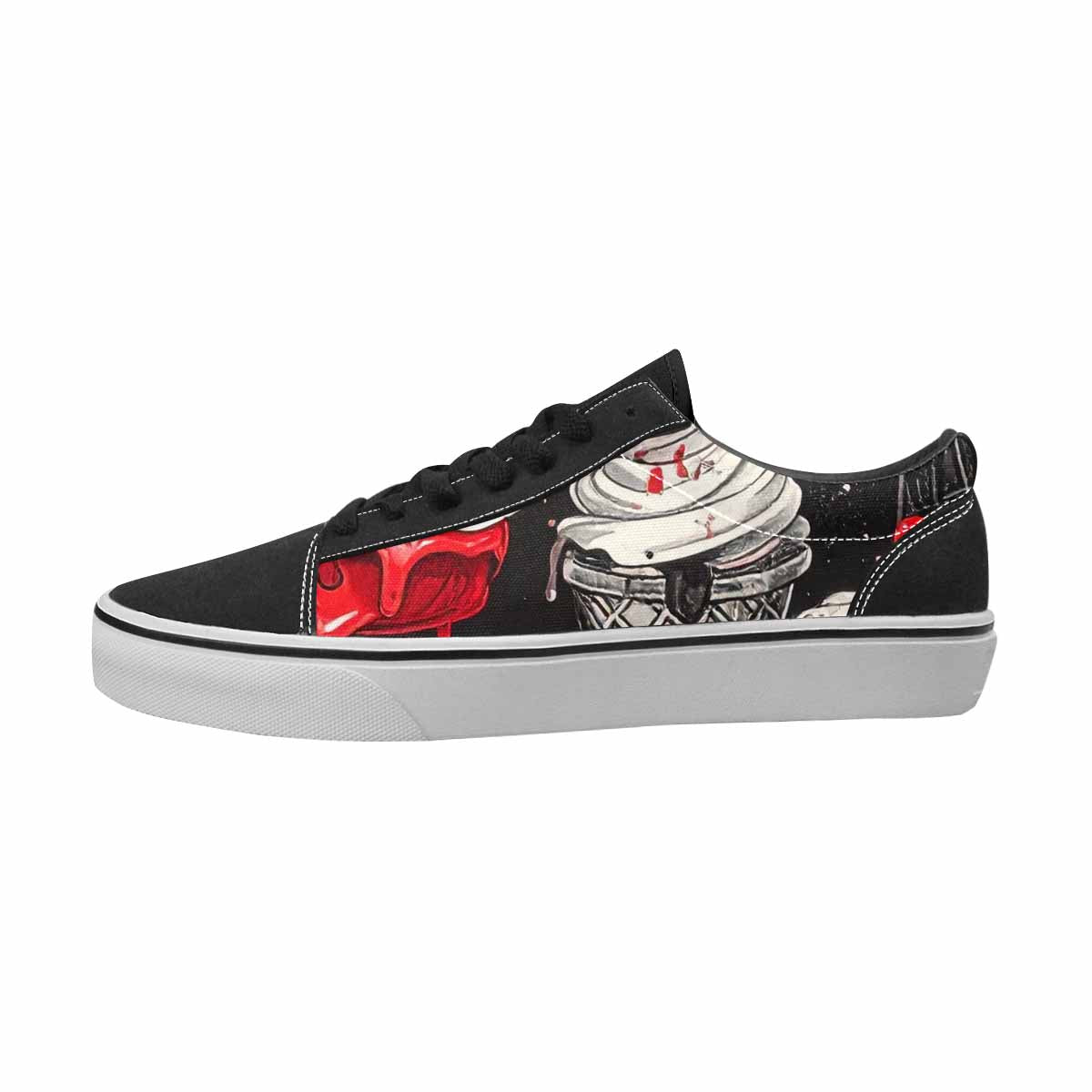 WOMEN'S Ice Cream Black & Red Ink Canvas One Of A Kind Cottagecore Custom Kicks
