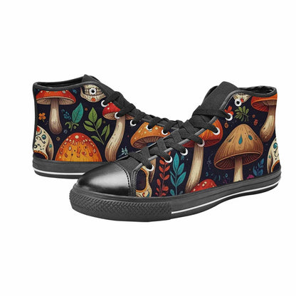 MEN'S Mushrooms And Skulls High Top Canvas Vibrant Chaos Custom Shoes