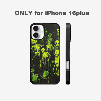 iPhone 16 Plus Case — Skeletons Neon Green Glow Skeletons Pattern, Unique Phone Case Design