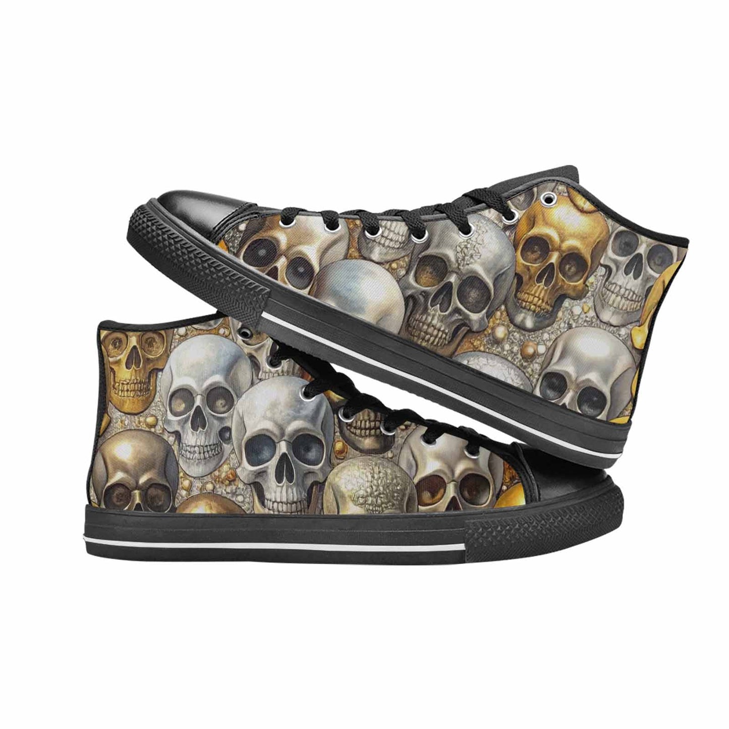 WOMEN'S Skulls - Metallic-Chrome- High Top Canvas Y2K Shoes