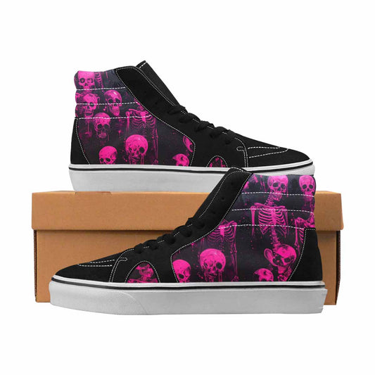 MEN'S Skulls Neon Pink Glow High Top Canvas Original Design Wallpaper Art Shoes